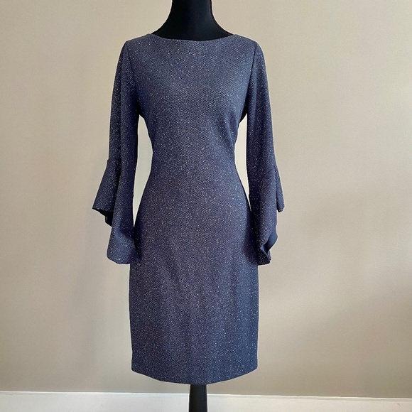 Vince Camuto Sparkly Gray Flare Sleeve Sheath Dress - Size 8 - Picture 1 of 6